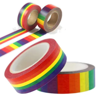 Obrázok produktu pre Sada washi pásky – 2 rolky, každá 10 metrov – farebná, dúhový motív
