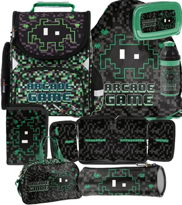Immagine prodotto di Set zaino scolastico PIXEL 7in1 Zaino Zainetto Astuccio Borsa da ginnastica ARCADE GAME