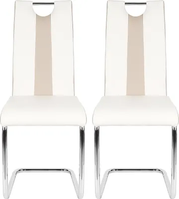 Produktbild von 2er-set Esszimmerstühle Freischwinger Schwingstuhl Küchenstuhl aus Metall & Kunstleder,Hochlehner Sitzgruppe für Esszimmer&Küche Weiß+Beige