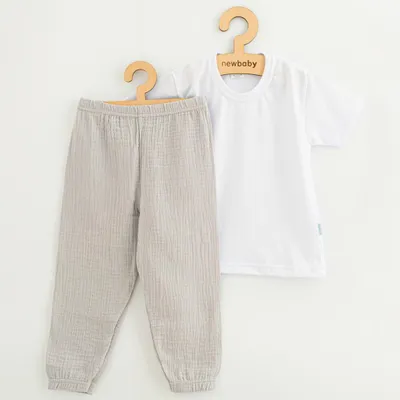 Produktbild von Baby Baumwoll-T-Shirt und Musselin-Hose Set Neues Baby Kindergarten Hellgrau, Gr. 104 (3-4r)