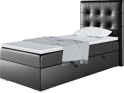 Produktbild von MEBLINI Boxspringbett mit Bettkasten - Gepolstert Einzelbett mit Matratze und Topper - Polsterbett mit Stauraum - Bett mit Kopfteil - Stauraumbett - DENIZ - 80x200 Links - H4/Schwarz Kunstleder