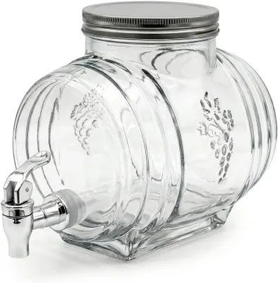 Produktbild von Getränkespender Glas 3L mit Zapfhahn Limonadenspender Wasserspender Saftspender Glasfass für Party Garten Buffet