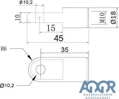 Produktbild von Auge M10 35mm Ø8,2mm Ø10,2mm Zubehör für Gasdruckfedern Augenaufnahme