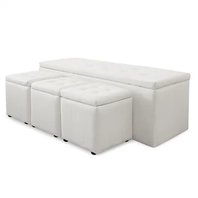 Image de MENZZO Banc Coffre Panky XL + 3 poufs Blanc
