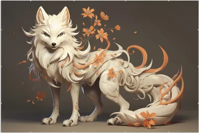 Produktbild von Wallario Wandbild Magischer Fuchs mit floralen Details, Größe: 61 x 91,5 cm, Poster mit rahmenlosen Bildhalter