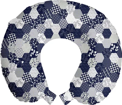 Produktbild von ABAKUHAUS Navy blau Reisekissen Nackenkissen, Patchwork-Art-Punkt-Stern, Schaumstoff Reiseartikel für Flugzeug und Auto, 30x30 cm, Marine und Weiß
