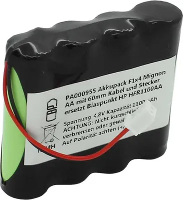 Image de Pack de piles rechargeables NiMH 4,8V 1100mAh F1x4 Mignon AA avec câble de 60mm et prise pour remplacer Blaupunkt HP HFR1100AA
