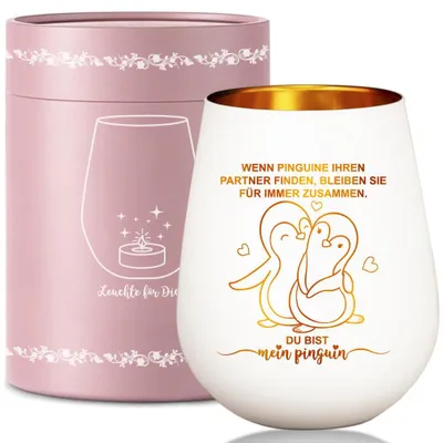 Pinguin-Windlicht mit Gravur, Jubiläumsgeschenk, Glas, 11,3 cm