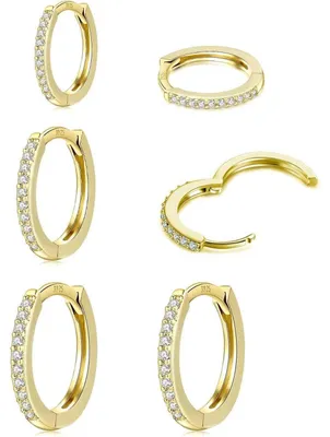 Produktbild von Creolen 3 Paar Silber 925 Gold 8/10/12mm Zirkonia Hypoallergen Set Damen Herren Mädchen