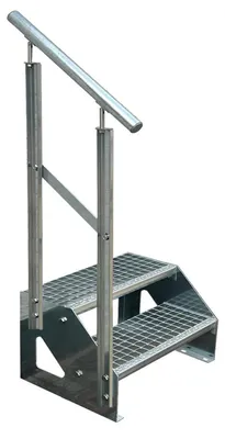 Productafbeelding van Vrijstaande stalen trap met reling voor buiten - 2 treden, 44 x 100 x 38 cm, weerbestendig