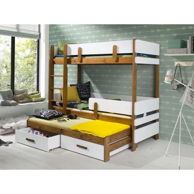 Obrázok produktu pre Detská poschodová posteľ so zábranou 80x180 HALVER 2 - biela / dub, pravé prevedenie