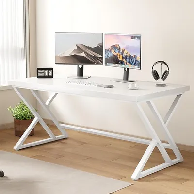 Imagen del producto de Escritorio blanco de 140 cm, mesa de ordenador de diseño moderno para oficina en casa