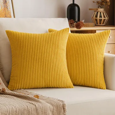 Productafbeelding van Kussensloop 40x40 cm, herfstmotief, corduroy, decoratieve kussens, sofa kussens, corduroy kussensloop, decoratieve kussensloop, zachte corduroy, decoratief voor sofa, woonkamer, slaapkamer, strogeel, set van 2