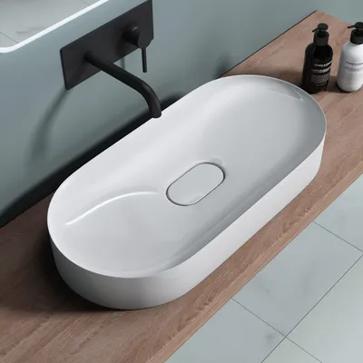 Immagine prodotto di doporro Lavabo da Appoggio Lavandino Bagno 70 cm in Resina Minerale Bianco Lucido Effetto Loto, Senza Foro Rubinetto Colossum826