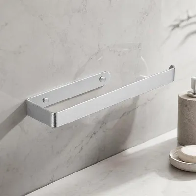 Productafbeelding van Handdoekenrek badkamer eenarmig, wandmontage handdoekstang 29 cm, zilveren handdoekhouder boren, roestvrij staal
