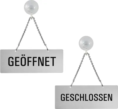 Produktbild von Hängeschild  Geöffnet Geschlossen aus massive Aluminium mit Saughaken