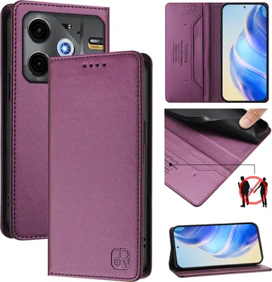 Produktbild von Lederhülle für Tecno Pova 6 Neo Hülle Flip Brieftasche Kartenfächern Ständer Schutzhülle Lila