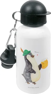 Produktbild von Mr. & Mrs. Panda Trinkflasche Pinguin Bier - Weiß - Geschenk, Feierabend, Beschwippst, Kinder, Sportflasche, Wasserflasche, Kita, , für den Kindergarten