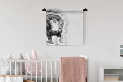 Produktbild von MuchoWow® Wandteppich Wandbehang Löwe - Zeitung - Schwarz - Weiß 60x60 cm Tapisserie Dekoration Wandtuch - Dekorationen - Wand Decke