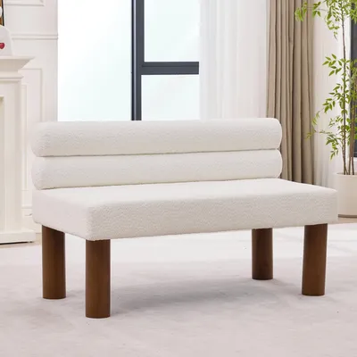 Produktbild von Bouclé-Polsterbank, armlehnenlos, moderne Designbank, Holzrahmen, 116 x 59 x 72 cm, Beige