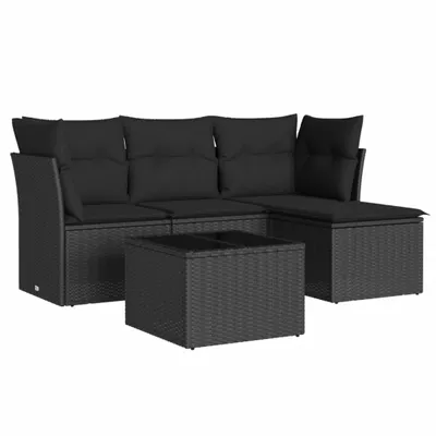 Image de vidaXL Ensemble de salon de jardin 5 pièces avec coussins noir poly rotin