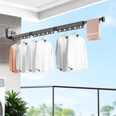 Productafbeelding van Opvouwbare wanddroger voor binnen - Uitschuifbare kledingrek met ophanghaken - Ruimtebesparend - geschikt voor balkon, badkamer, slaapkamer