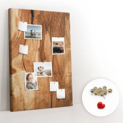 Produktbild von Korkwand mit Stecknadeln – Pinnwand mit Stecknadeln für Fotos und Notizen – 80x120 cm – 100 Stück Metall-Stecknadeln – Natürliches Holz