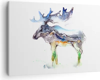 Produktbild von Bild auf Leinwand - Leinwandbild - Moose Berge Winter illustration - 70x50cm - Wand Bild - Wanddeko - Leinwanddruck - Bilder - Kunstdruck - Wanddekoration - Leinwand bilder - Wandkunst - AA70x50-3041