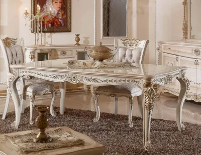 Produktbild von Casa Padrino Luxus Barock Esstisch Weiß / Beige / Gold - Rechteckiger Barockstil Küchentisch - Luxus Esszimmer Möbel im Barockstil - Barock Esszimmer Möbel - Barock Einrichtung