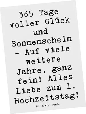 Produktbild von Mr. & Mrs. Panda Postkarte Spruch 1. Hochzeitstag Papierhochzeit - Weiß - Geschenk, Geschenke, Heiraten, Ansichtskarte, einzelkarte, Heirat, Postkarten, Grußkarte, erste