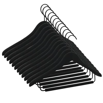 Produktbild von Hochwertiger Premium Kleiderbügel mit Hosensteg aus Holz 45cm Breite schwarz beschichtet gummiert | 10 Stück