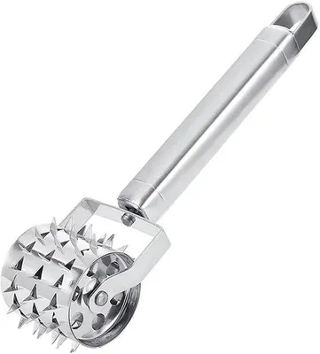 Obrázek produktu pro Ibenzoa® Nerezový váleček na maso, 19 cm – ergonomická rukojeť 13 cm, design určený k jemnění a lepší marinádě drůbeže, vepřového a hovězího masa