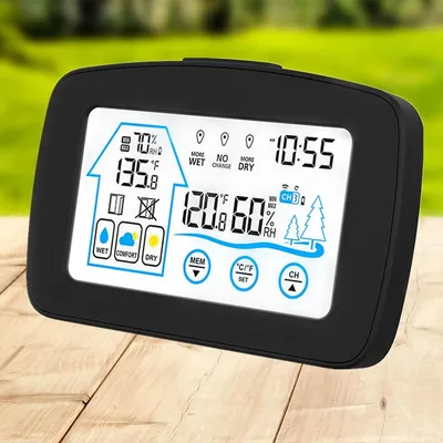 Produktbild von Kabelloses Innen- und Außenthermometer und -hygrometer, elektronische Wetteruhr mit Farbdisplay, Wecker und Temperaturtrendanzeige
