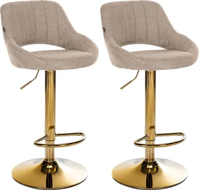 Produktbild von CLP 2er Set Barhocker Milet Stoffbezüge höhenverstellbar drehbar mit Rückenlehnen taupe Material Gestell Metall gold