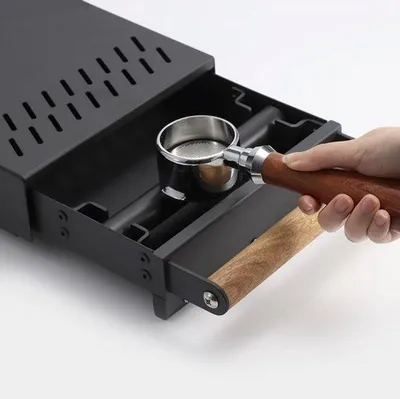 Produktbild von Abklopfbehälter für Kaffeepulver - Edelstahl mit Holzgriff