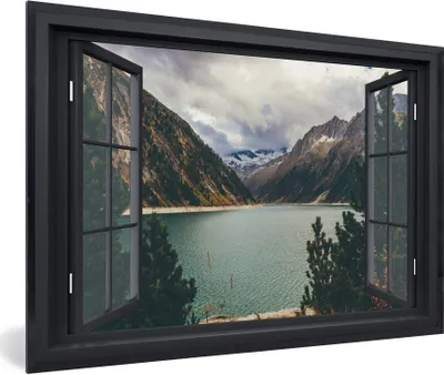 Produktbild von MuchoWow® MuchoWow® Gerahmtes Poster Aussicht - Berg - See 60x40 cm - Poster mit zchwarzem Bilderrahmen - Printing - Wanddeko Schlafzimmer