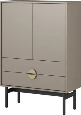 Produktbild von Selsey Stoon - Highboard 2-türig mit 2 Schubladen, Steingrau mit schwarzem Metallgestell, 85 cm