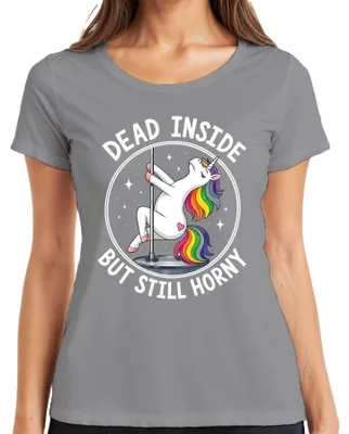 Productafbeelding van "Binnenin dood, maar toch nog zin in . Grappig en sarcastisch dames T-shirt, grijs, maat XL."