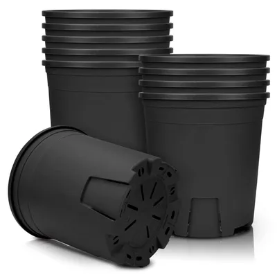 Image de Lot de 5 pots de fleurs en plastique noir, pour intérieur et extérieur