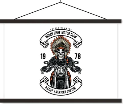 Produktbild von MuchoWow® Textilposter Skelett - Motor - Indianerzeichen - Vintage 120x80 cm mit schwarzem Rahmen - Wanddeko
