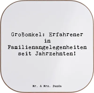 Produktbild von Mr. & Mrs. Panda Personalisierte Untersetzer Großonkel Erfahrung - Weiß - Geschenk, herzerwärmende Sprüche, Familie, Bierdeckel, Weihnachten, bedruckt, Personalisiert