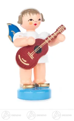 Produktbild von Engel mit Gitarre - Blaue Flügel - stehend (6cm) von Kunstgewerbe Uhlig