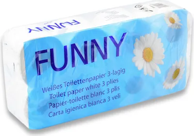 Produktbild von Toilettenpapier Funny - 3-lagig, weiß, 8 Rollen à 250 Blatt