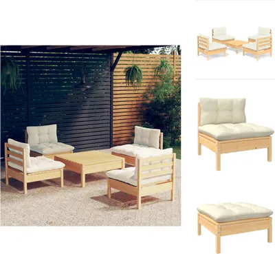 Produktbild von vidaXL 5-tlg. Garten-Lounge-Set mit Creme Kissen Kiefernholz -  Gartenmöbel-Sets