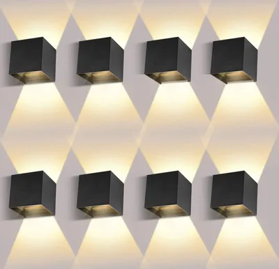 Produktbild von 7Magic 8 Stücke 12W LED Wandleuchten Innen/Außen Wandlampe Auf und ab Einstellbarer Lichtstrahl 3000K Warmweiß Außenwandleuchte LED IP65 wasserdichte Wandleuchte Schwarz