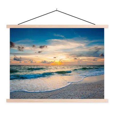 Produktbild von MuchoWow® Textilposter Strand - Meer - Sonnenuntergang 40x30 cm mit holzfarbenen Rahmen - Bilder