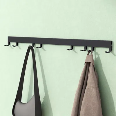 Produktbild von Mai & Mai Garderobenleiste mit 8 verstellbaren Haken, Kleiderhaken aus Aluminium, Wandgarderobe Garderobenhaken 80cm Matt schwarz Stalo-10