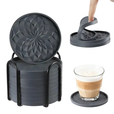 Silikonuntersetzer 10er-Set, rutschfest, grau, 10 cm