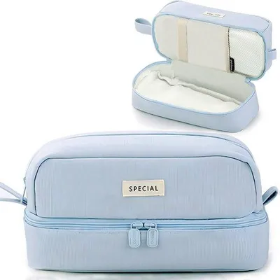 Image de Trousse d'école bleue à deux compartiments pour les élèves
