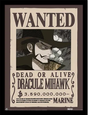 Produktbild von One Piece - "Wanted" Gerahmtes Poster, Dracule Mihawk PM13100 (40 cm x 30 cm) (Cremefarbe/Braun)